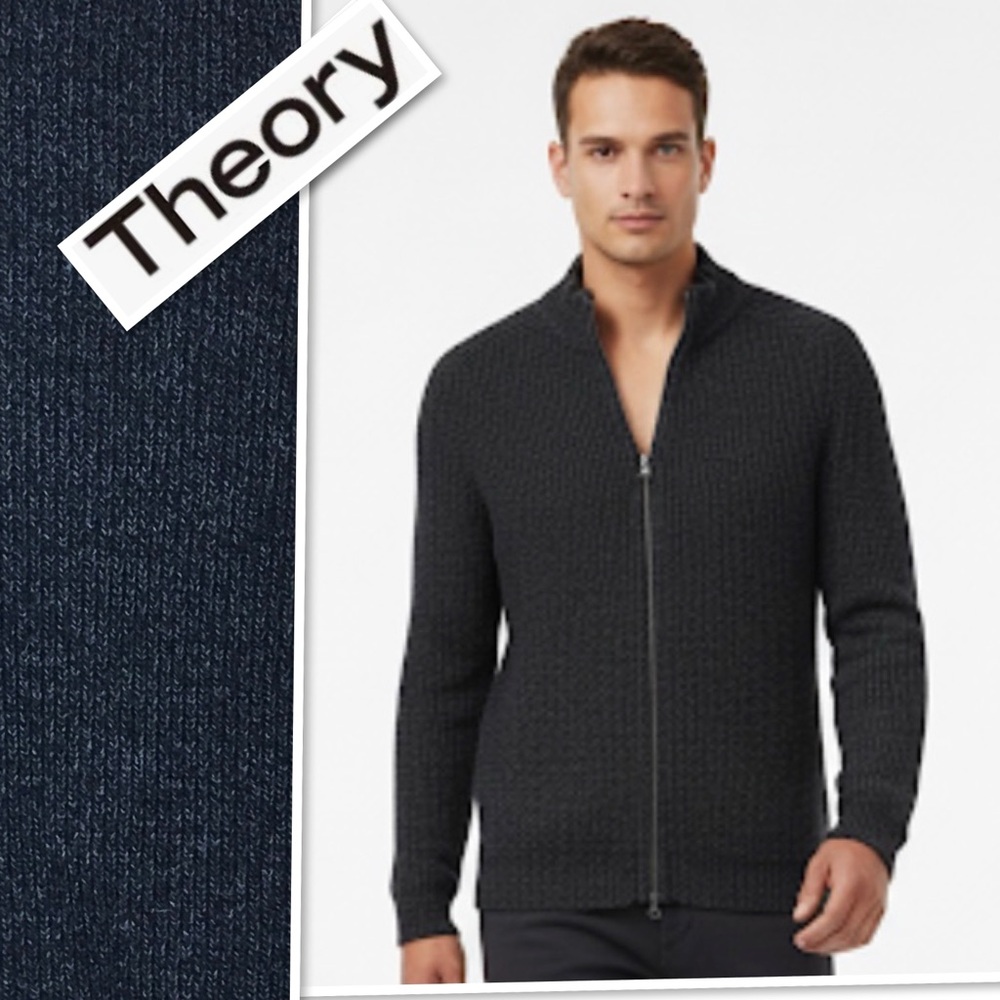 Theory Ribbed Knit Zip-Up Cardigan Wool Blend In Melange Charcoal Size XXL